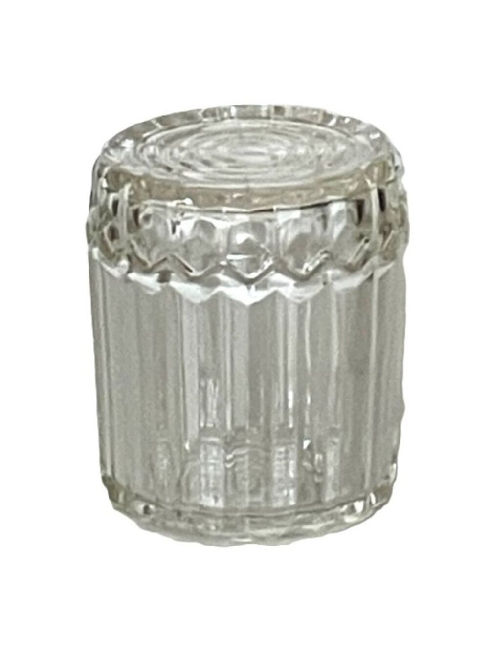 Vintage Glass Vanity Jar w/ Lid Sawtooth Rim Trinket or Condiment 3.5" x 2.25"